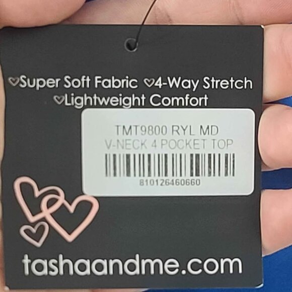 Tasha & Me Blue Womens Scrub top with two pockets Size M - Picture 3 of 5